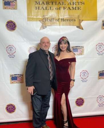 Lady Dragon, Cynthia Rothrock on the red carpet for the USA Martial Arts Hall of Fame. Honored to be co-host on passing out awards.